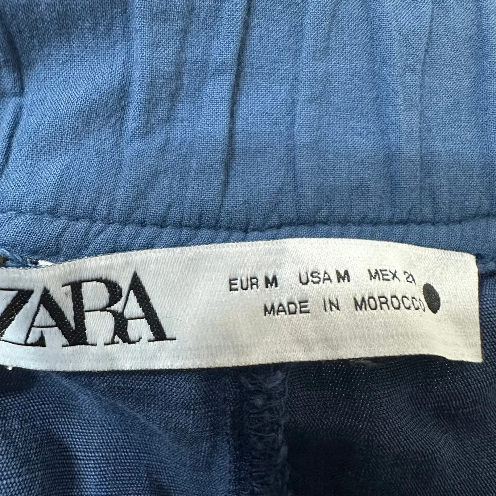 Zara Navy Blue Linen Blend Cargo Utility Pants High Rise Paperbag Waist Size M